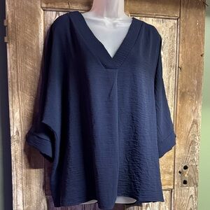 Elegant Navy V-Neck Blouse
